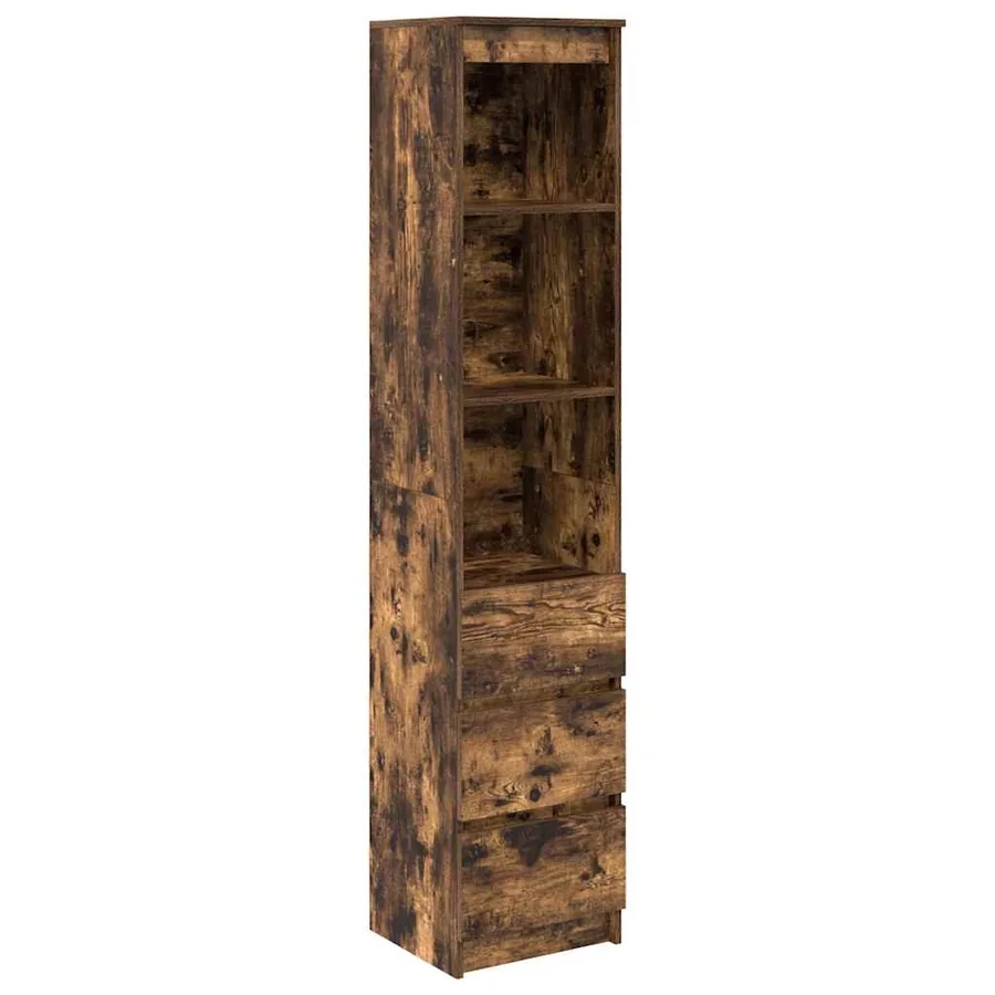 Buffet haut chêne fumé 37,5x35x180 cm bois d'ingénierie - 2