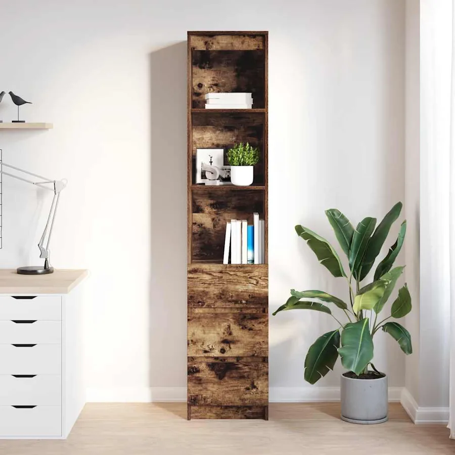 Buffet haut chêne fumé 37,5x35x180 cm bois d'ingénierie - 3
