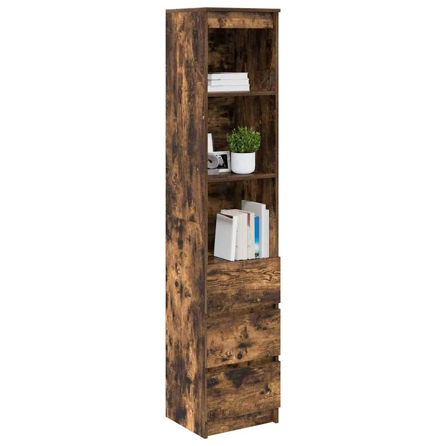 Buffet haut chêne fumé 37,5x35x180 cm bois d'ingénierie - 4