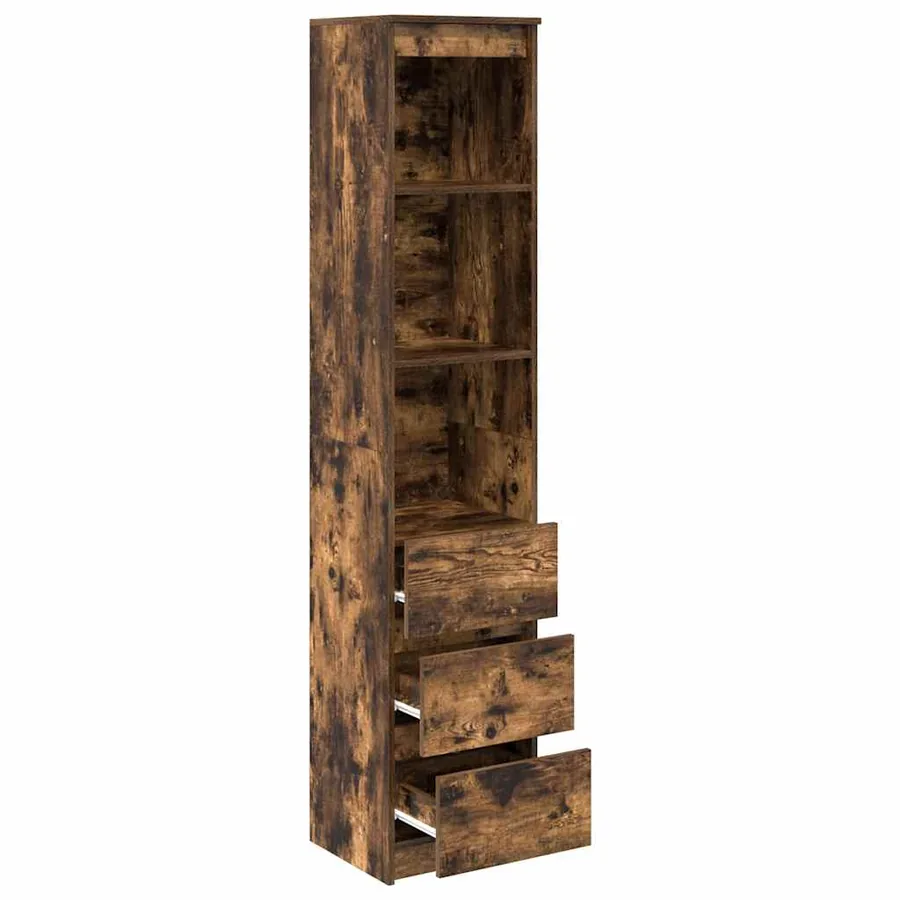 Buffet haut chêne fumé 37,5x35x180 cm bois d'ingénierie - 5