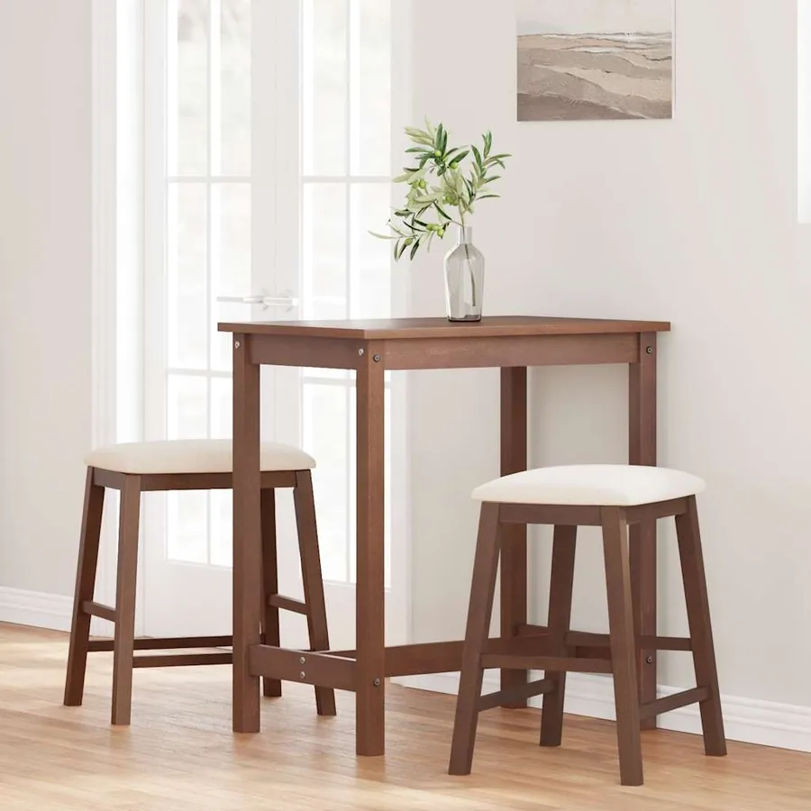 chaises de bar avec coussins 2 pcs marron bois massif d'hévéa - 3
