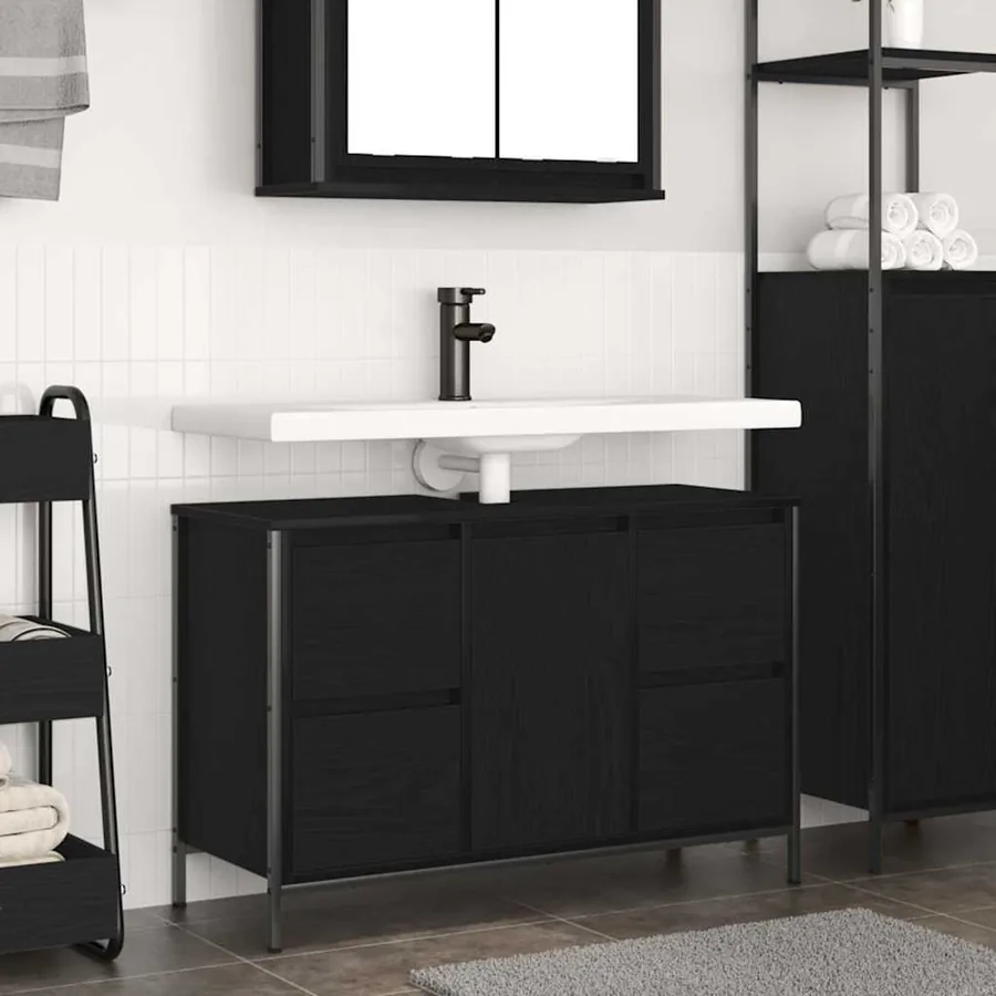 Meuble sous-vasque avec tiroirs chêne noir 90x34,5x60 cm