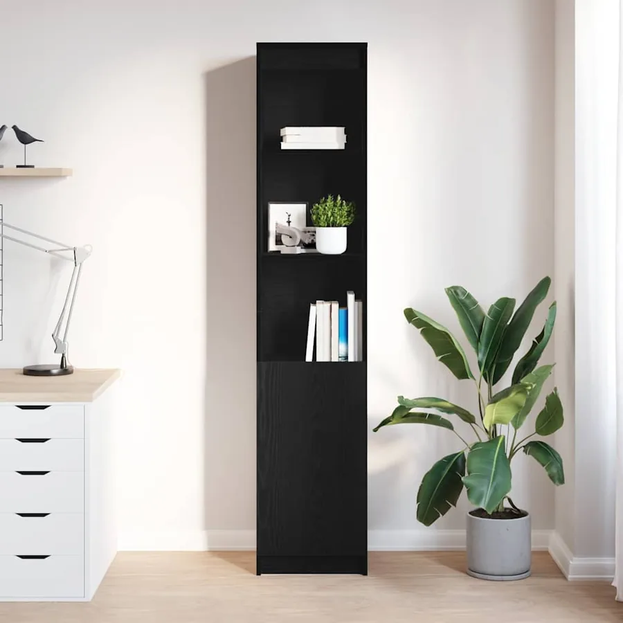 Buffet haut chêne noir 37,5x35x180 cm bois d'ingénierie - 3