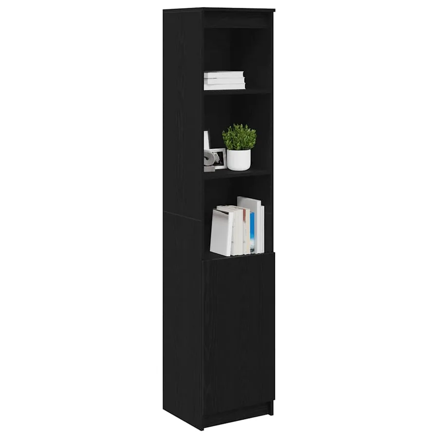 Buffet haut chêne noir 37,5x35x180 cm bois d'ingénierie - 4
