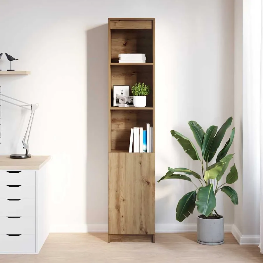 Buffet haut chêne artisanal 37,5x35x180 cm bois d'ingénierie - 3