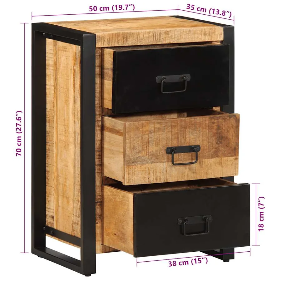 Armoire à tiroir 50x35x70 cm bois de manguier massif brut - 12