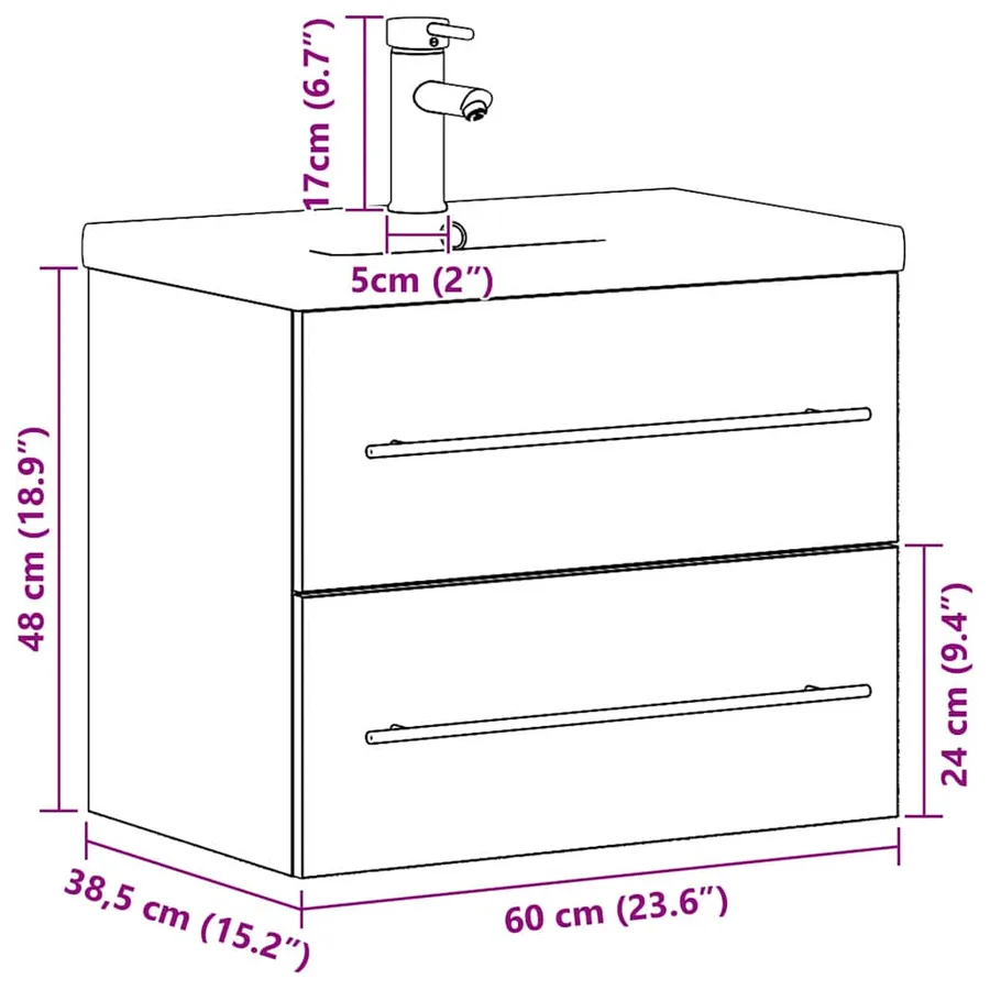 Meuble de Lavabo de Salle de Bain avec tiroir 2 pcs Bois Ancien - 15
