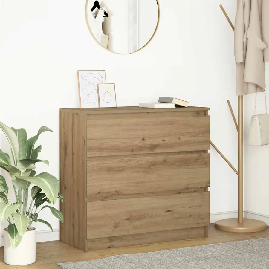 Buffet chêne artisanal 80x35x76 cm bois d'ingénierie
