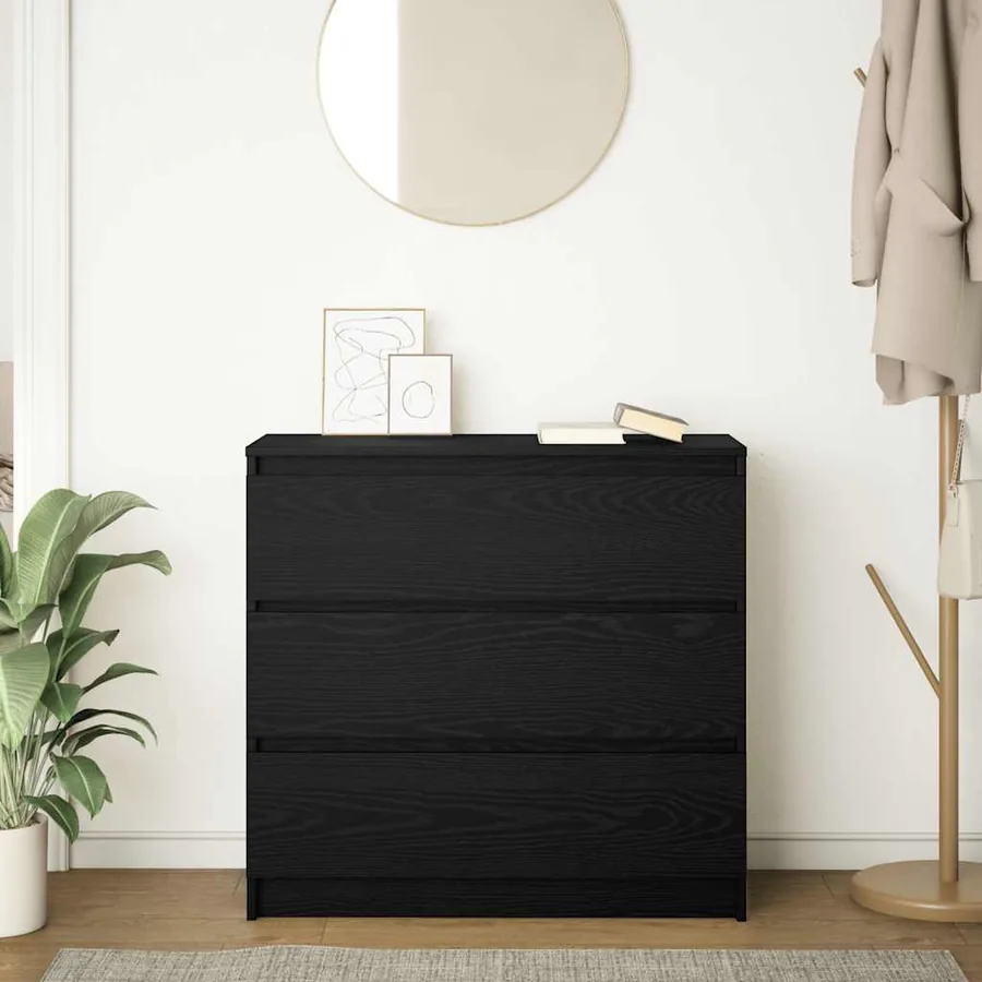 Buffet chêne noir 80x35x76 cm bois d'ingénierie - 3
