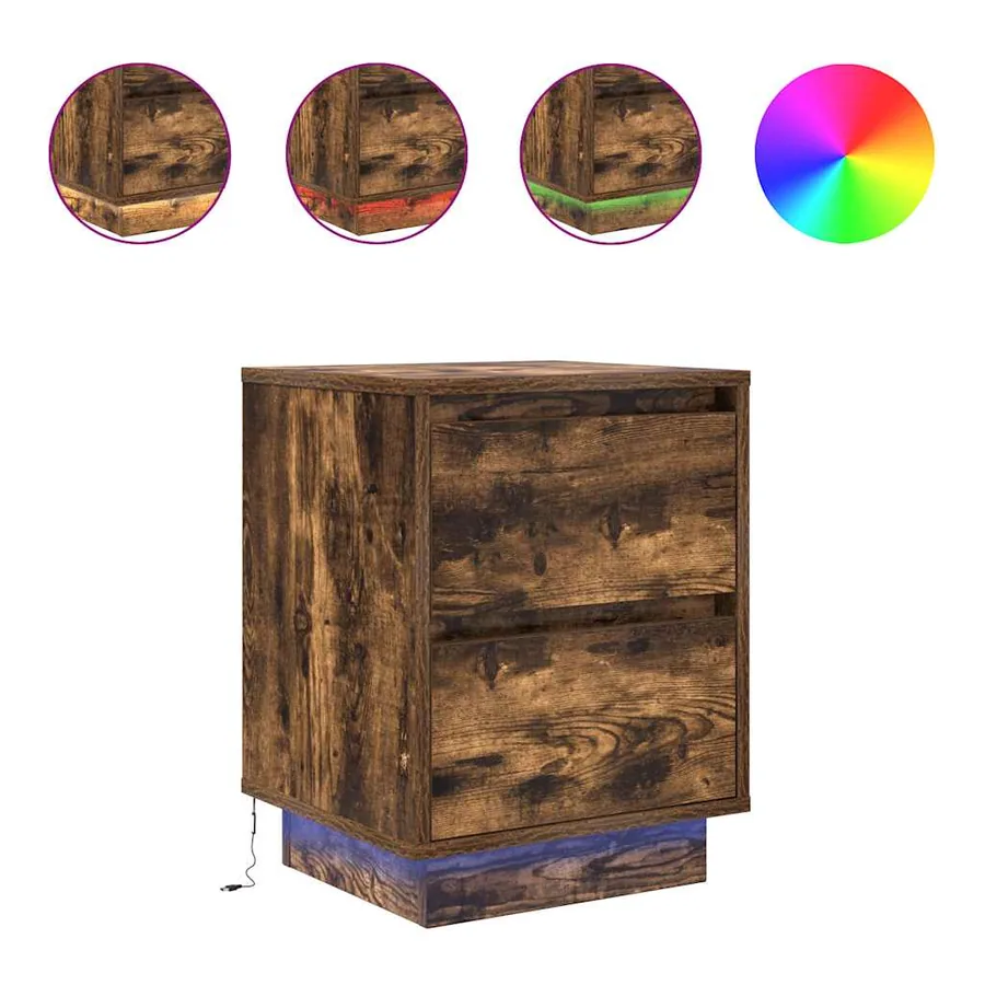 Tables de chevet avec lumières LED 2pcs chêne fumé 38x34x50 cm - 2