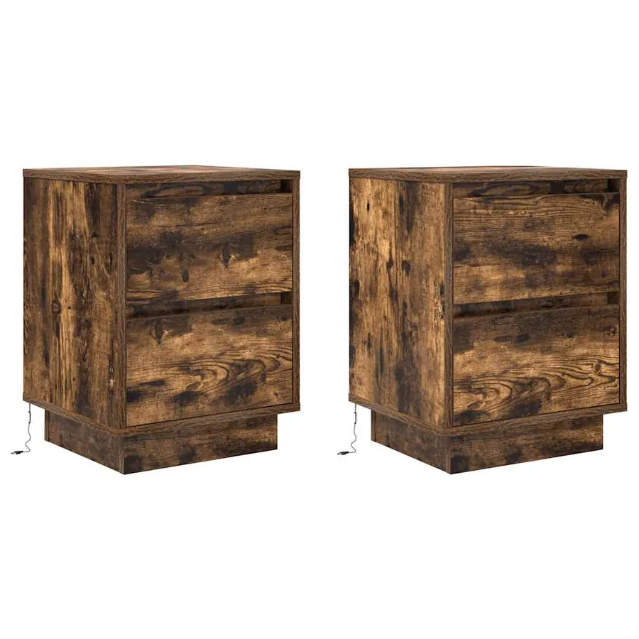 Tables de chevet avec lumières LED 2pcs chêne fumé 38x34x50 cm - 3