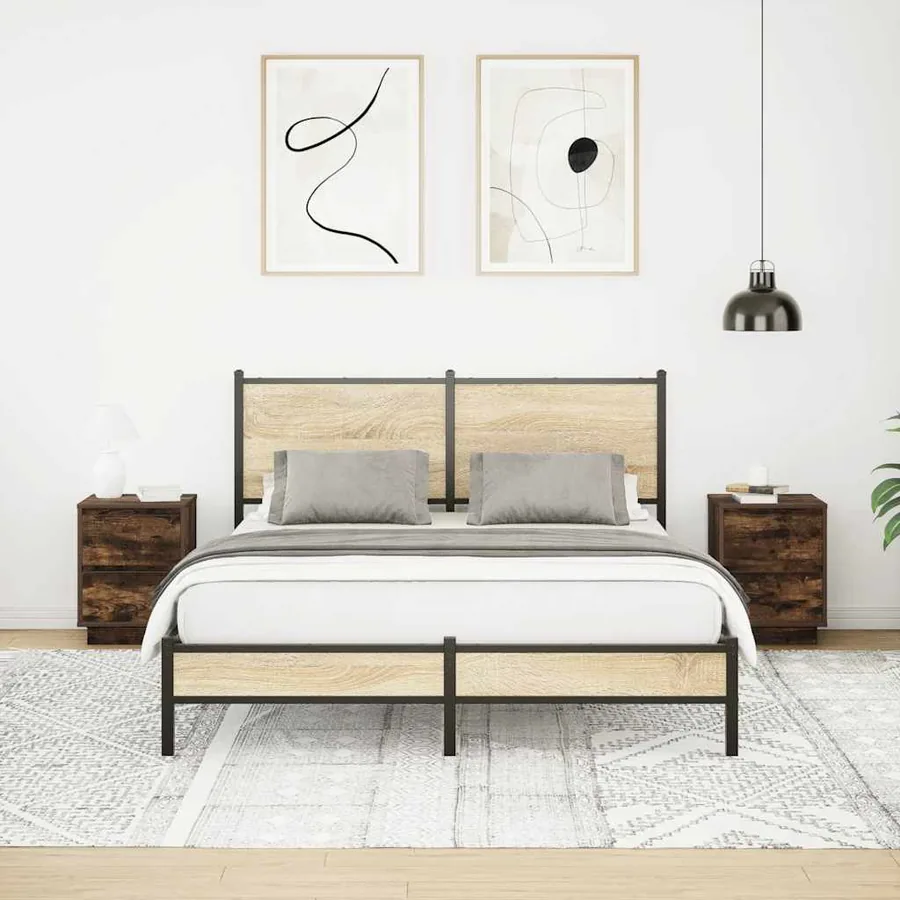 Tables de chevet avec lumières LED 2pcs chêne fumé 38x34x50 cm - 5
