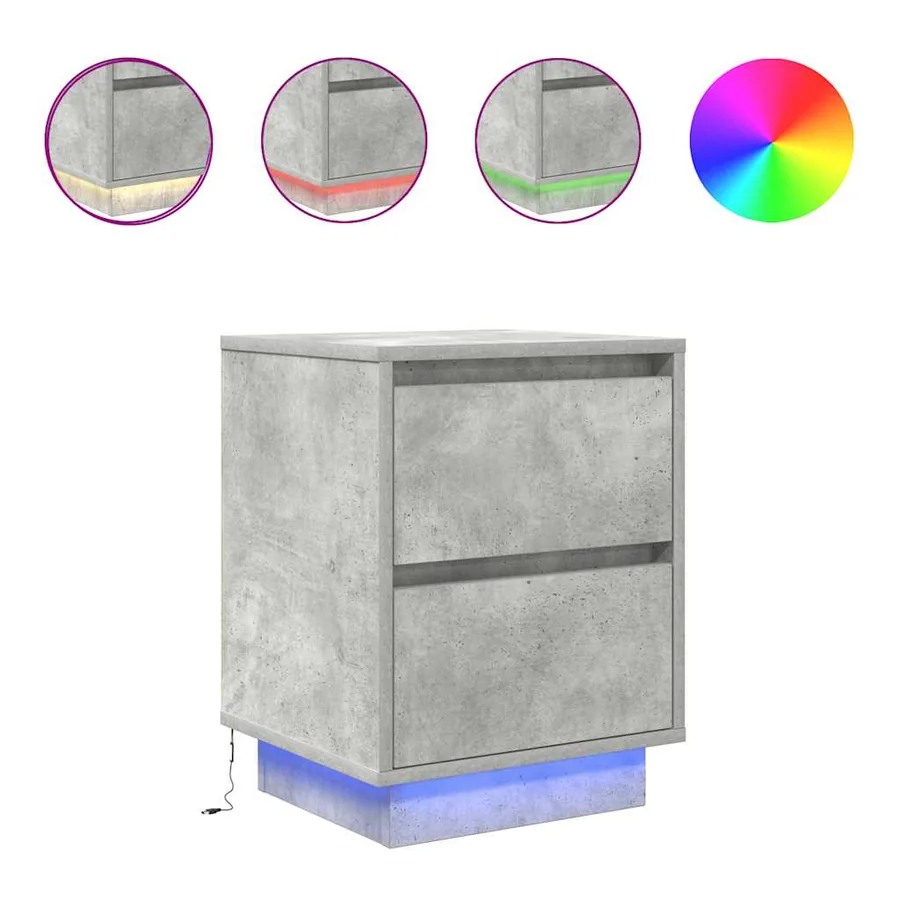 Tables de chevet avec lumières LED 2 pcs gris béton 38x34x50 cm - 2
