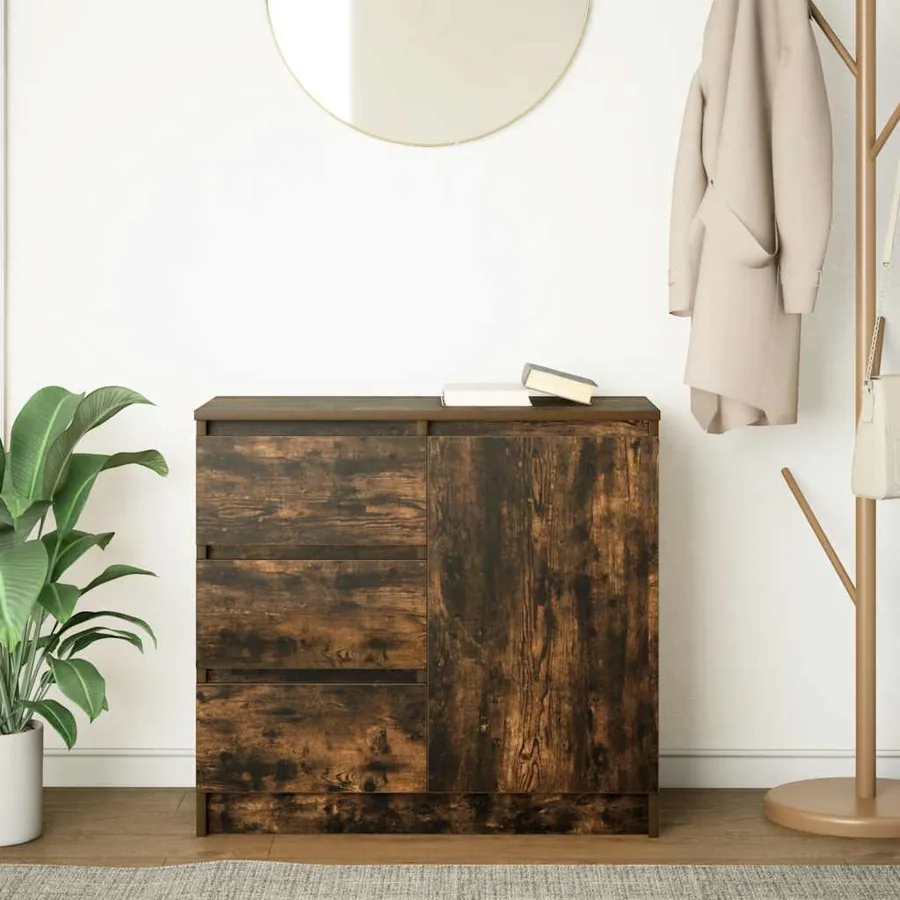 Buffet avec tiroir chêne fumé 71x35x65 cm bois d'ingénierie - 3
