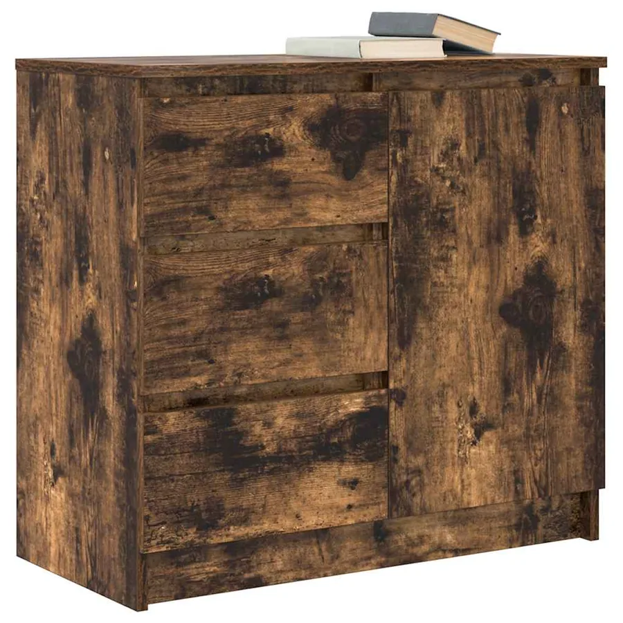 Buffet avec tiroir chêne fumé 71x35x65 cm bois d'ingénierie - 4