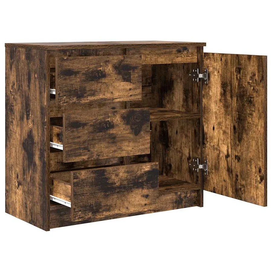 Buffet avec tiroir chêne fumé 71x35x65 cm bois d'ingénierie - 5