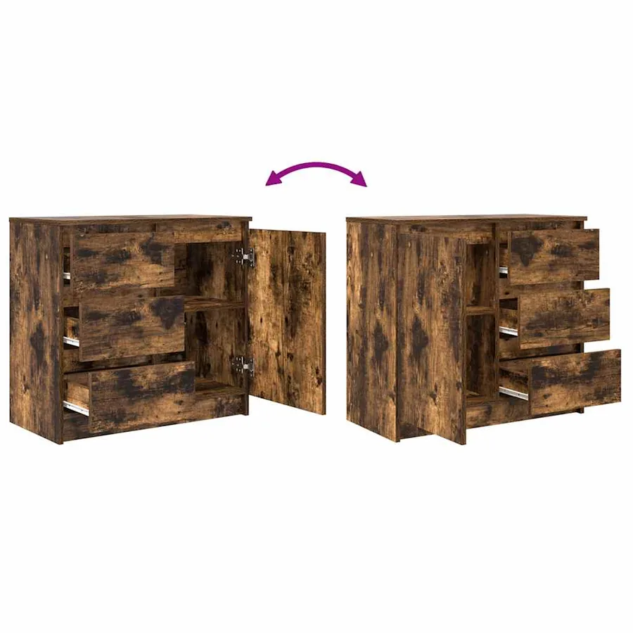Buffet avec tiroir chêne fumé 71x35x65 cm bois d'ingénierie - 9
