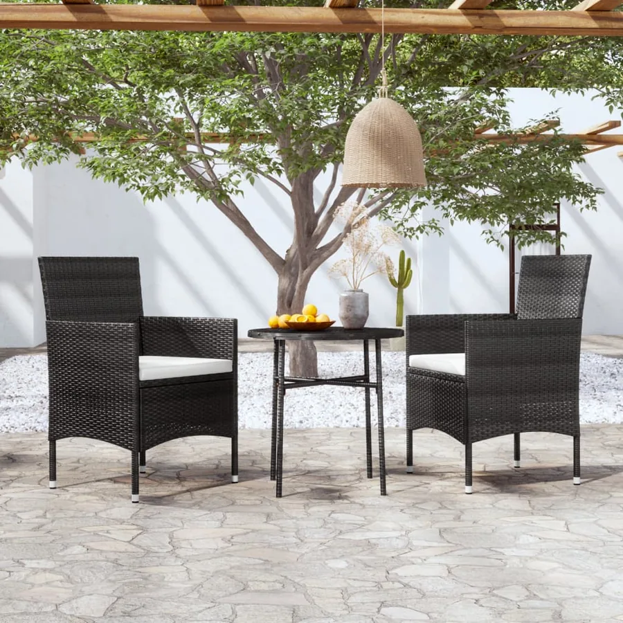 Ensemble à manger de jardin 3 pcs Résine tressée Noir