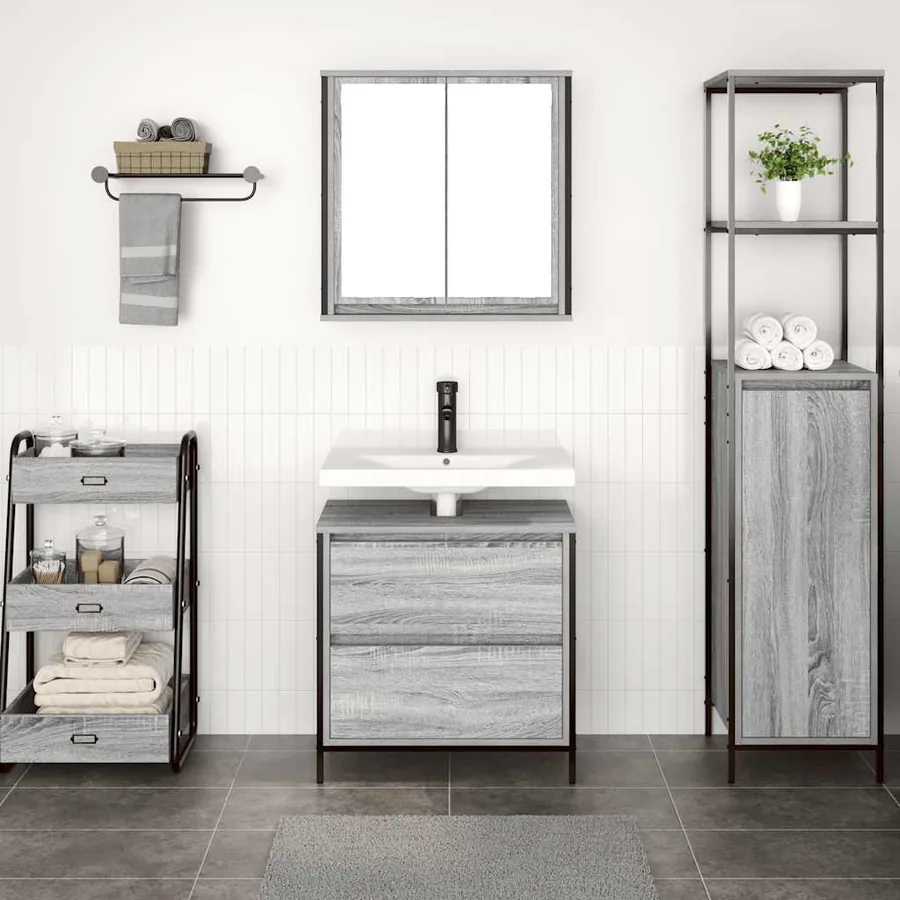 Ensemble de meubles de salle de bain 2 pcs en bois d'ingénierie gris Sonoma - 3