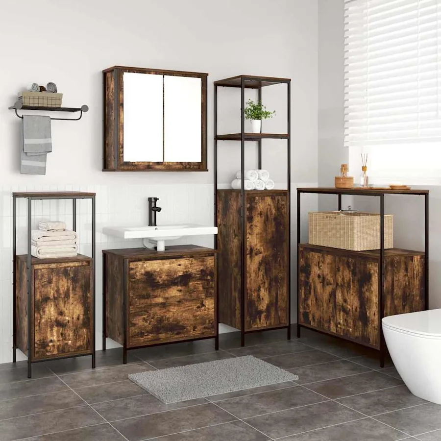 Ensemble de mobilier de salle de bain avec étagère 5 pcs Marron