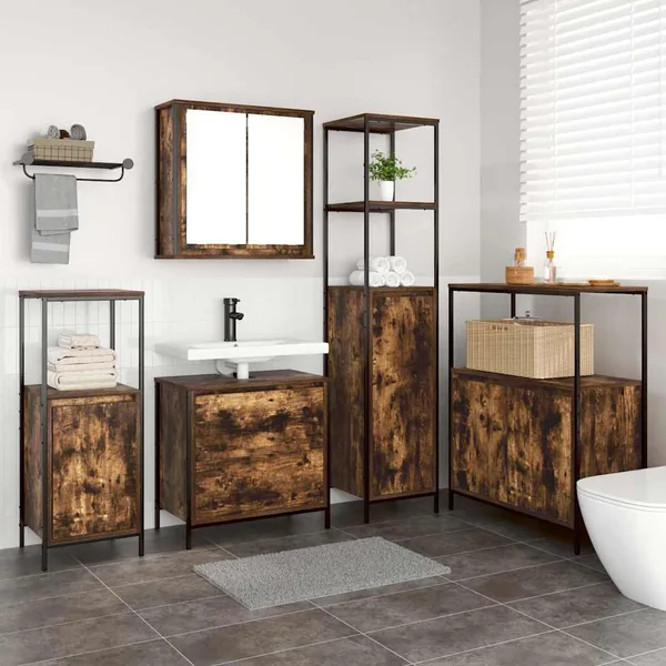 Ensemble de mobilier de salle de bain avec étagère 5 pcs Marron