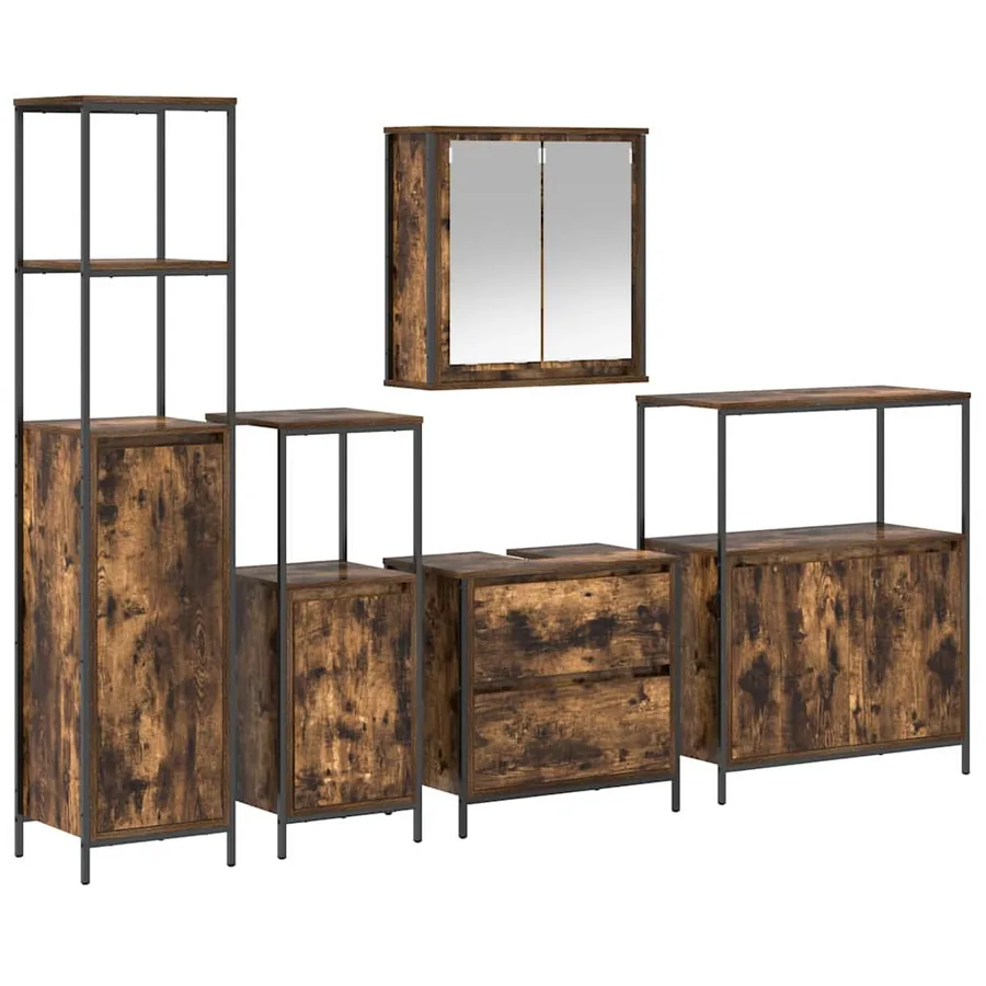 Ensemble de mobilier de salle de bain avec étagère 5 pcs Marron - 2