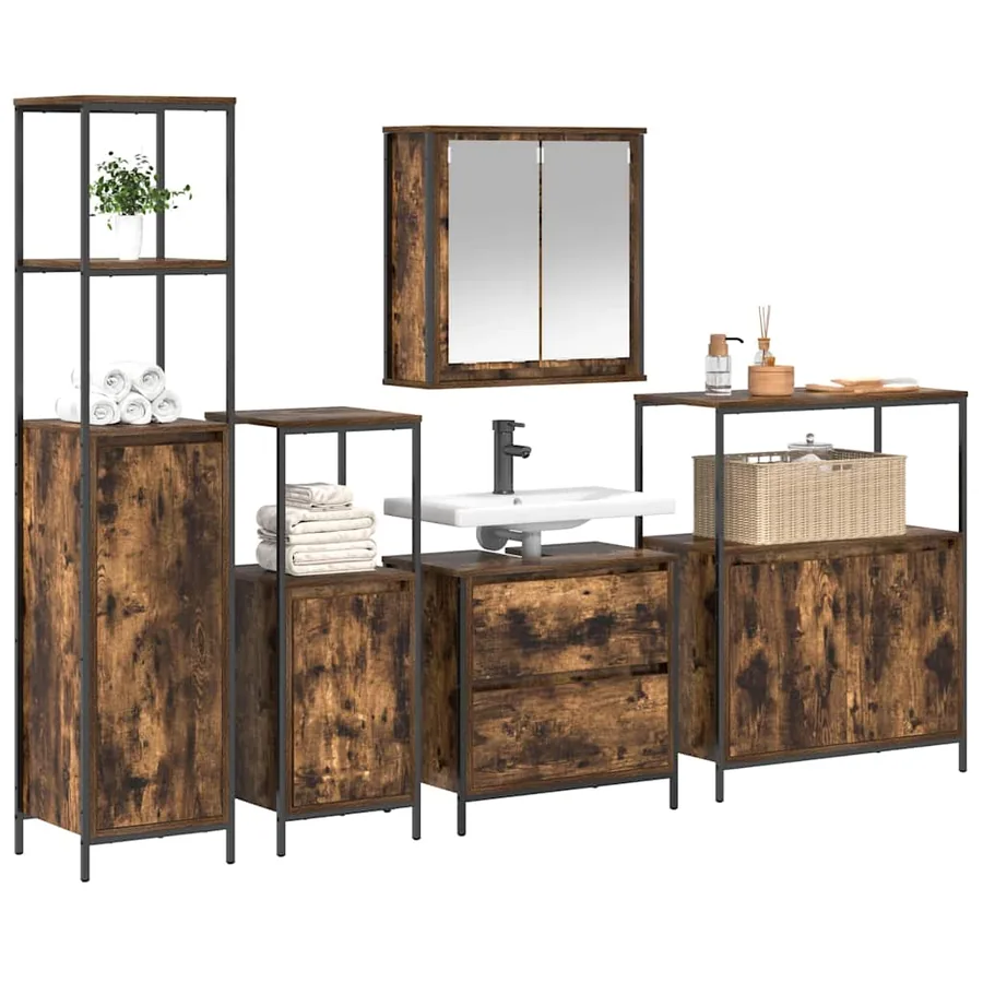 Ensemble de mobilier de salle de bain avec étagère 5 pcs Marron - 3