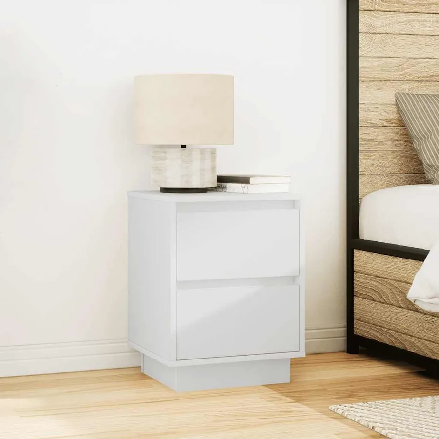 Tables de chevet avec lumières LED 2 pcs blanc 38x34x50 cm - 4