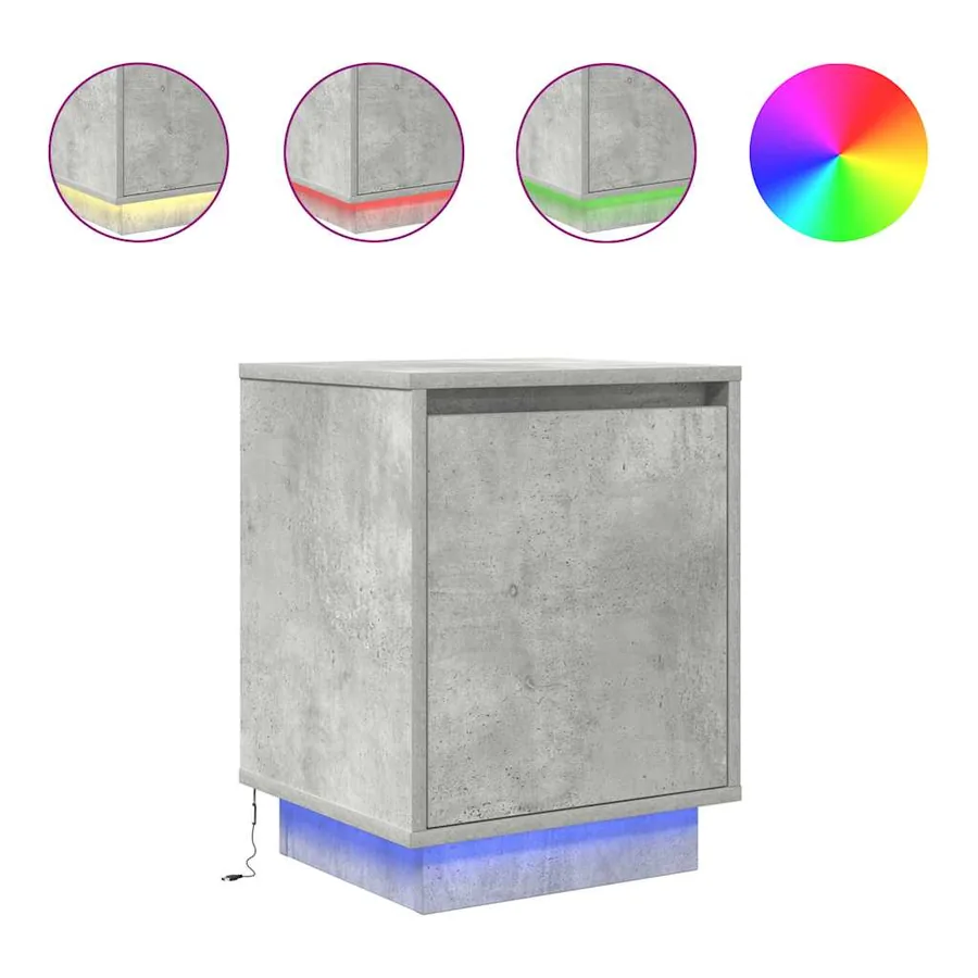 Table de chevet avec lumières LED gris béton 38x34x50 cm - 2