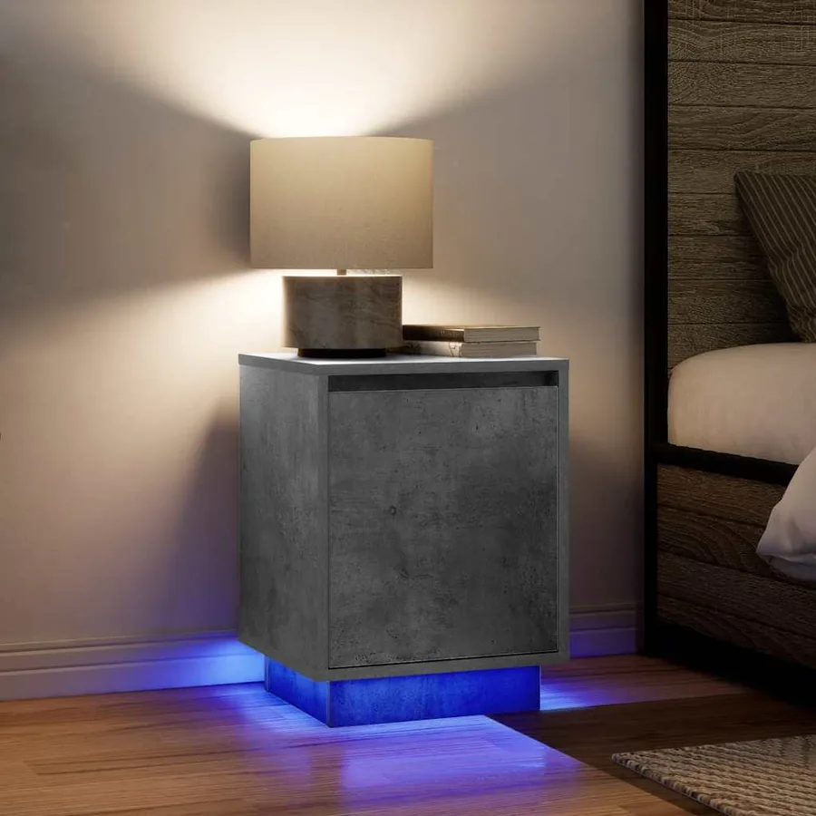 Table de chevet avec lumières LED gris béton 38x34x50 cm - 5