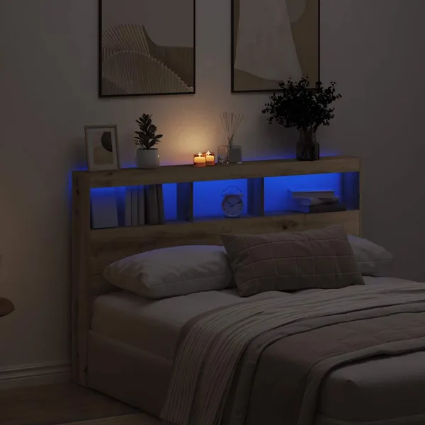 Armoire tête de lit avec LED chêne artisanal 160x17x102 cm