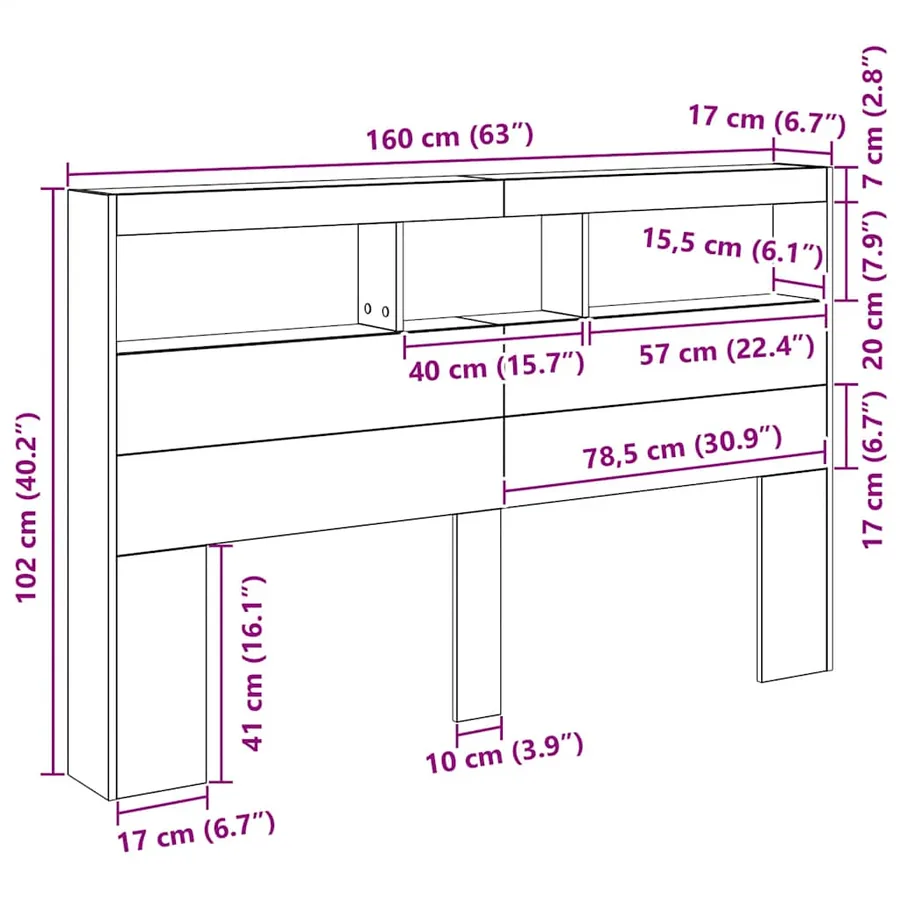 Armoire tête de lit avec LED chêne artisanal 160x17x102 cm - 13