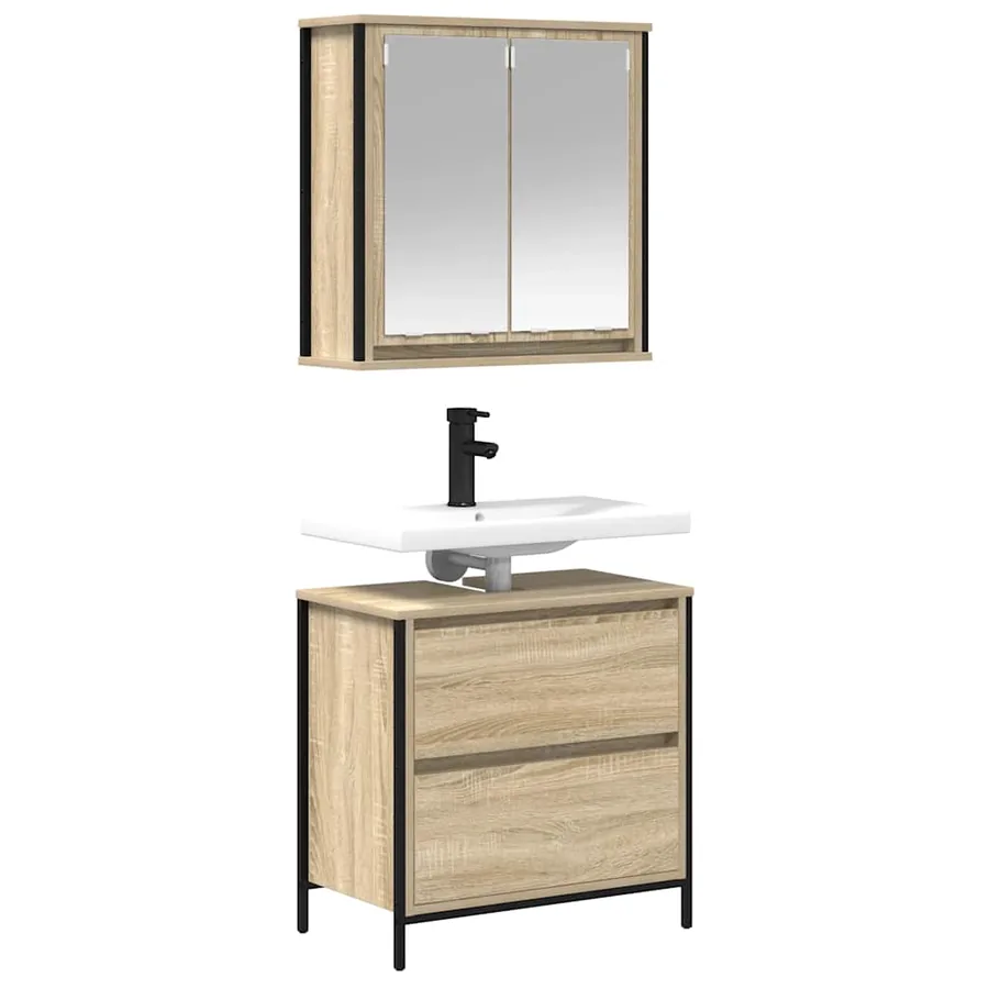 Ensemble de meubles de salle de bain 2 pcs en bois d'ingénierie chêne Sonoma - 7