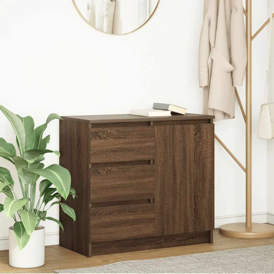 Buffet avec tiroir chêne brun 71x35x65 cm bois d'ingénierie