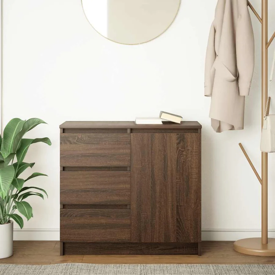 Buffet avec tiroir chêne brun 71x35x65 cm bois d'ingénierie - 3