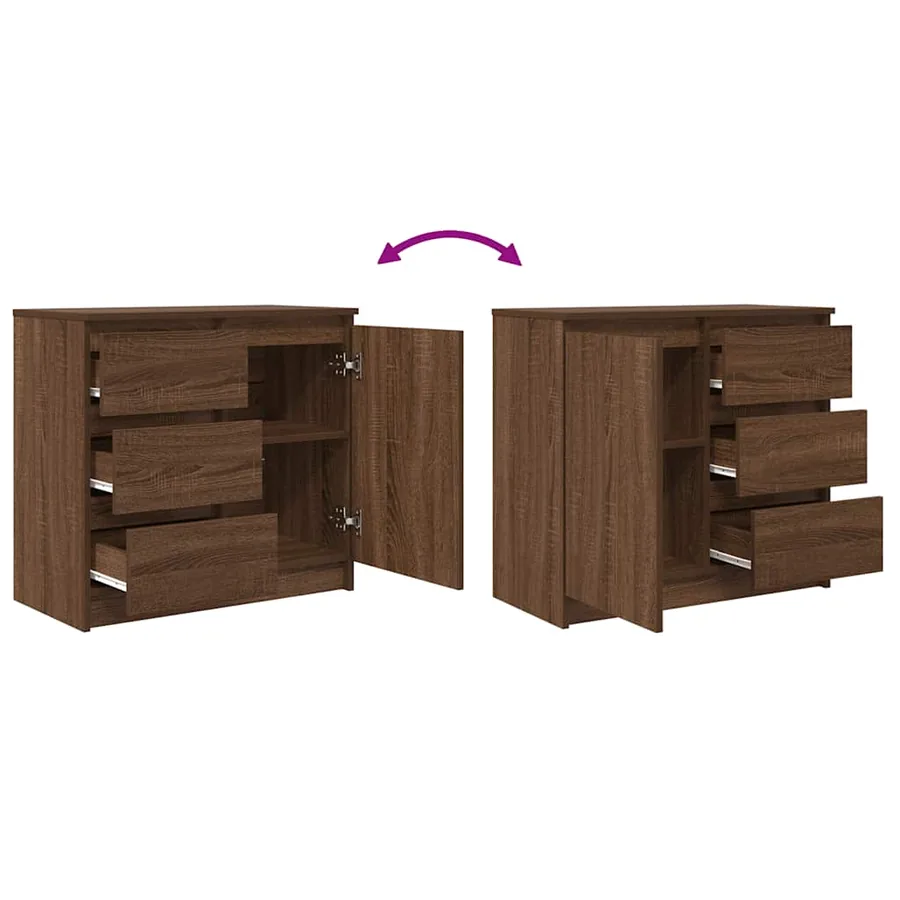 Buffet avec tiroir chêne brun 71x35x65 cm bois d'ingénierie - 9