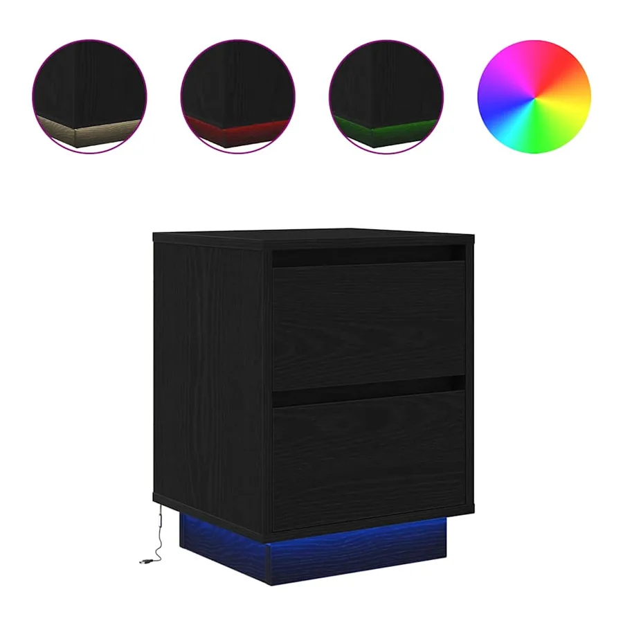 Tables de chevet avec lumières LED 2 pcs noir 38x34x50 cm - 2