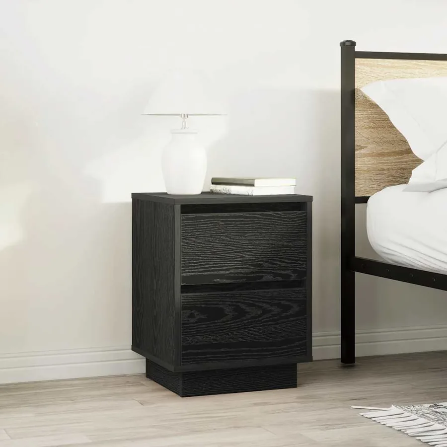 Tables de chevet avec lumières LED 2 pcs noir 38x34x50 cm - 4