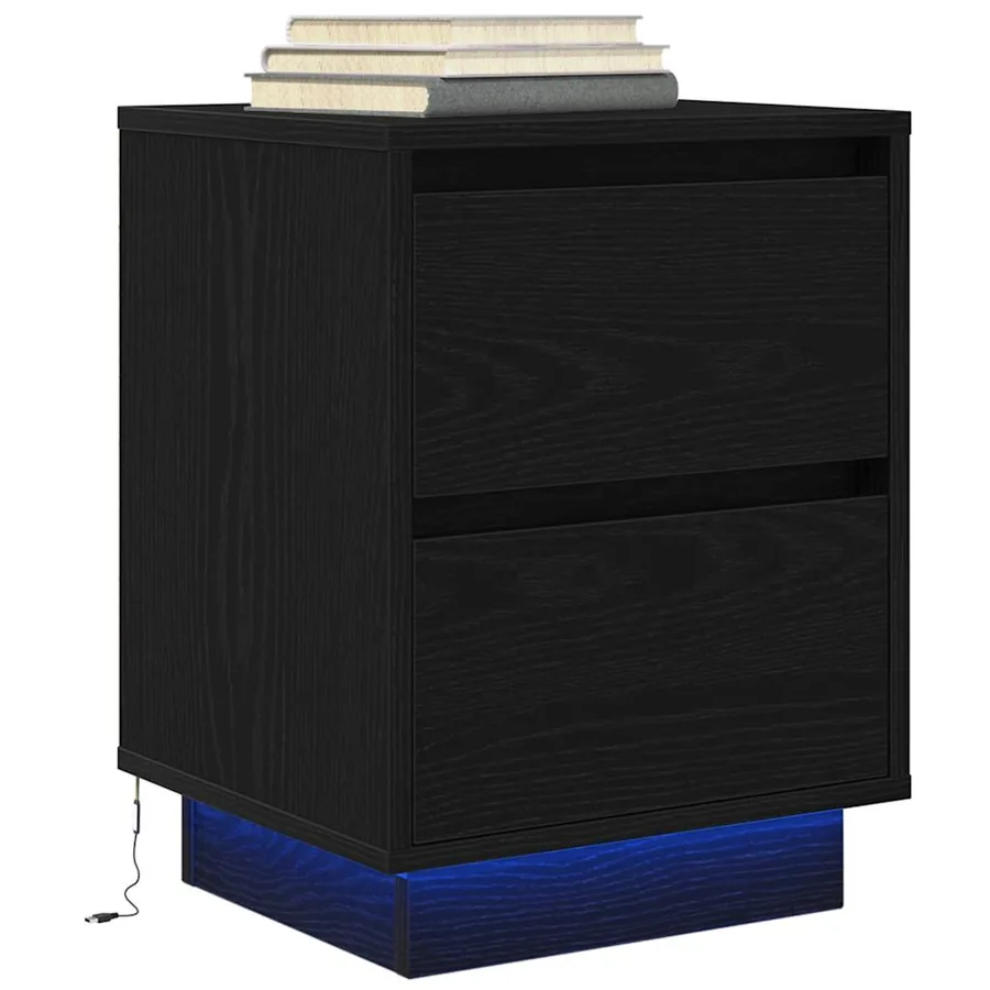Tables de chevet avec lumières LED 2 pcs noir 38x34x50 cm - 6
