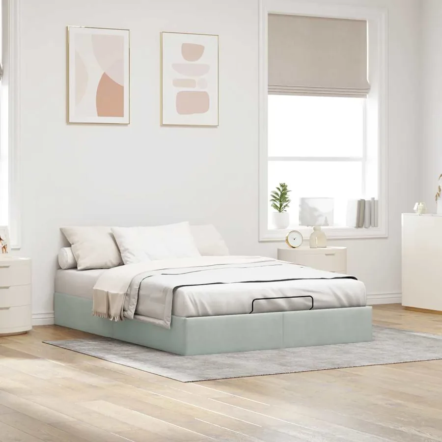 Cadre de lit ottoman sans matelas gris clair 140x190 cm velours - 3