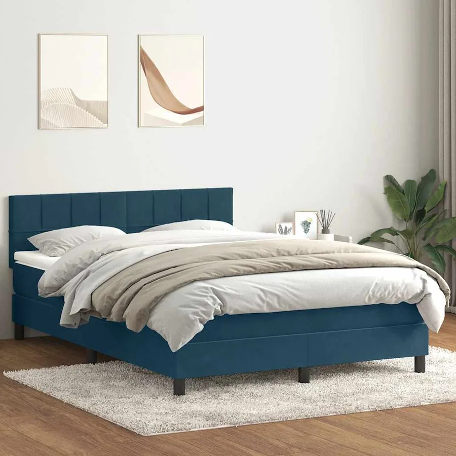 Sommier à lattes de lit et matelas Bleu foncé 160x220cm Velours