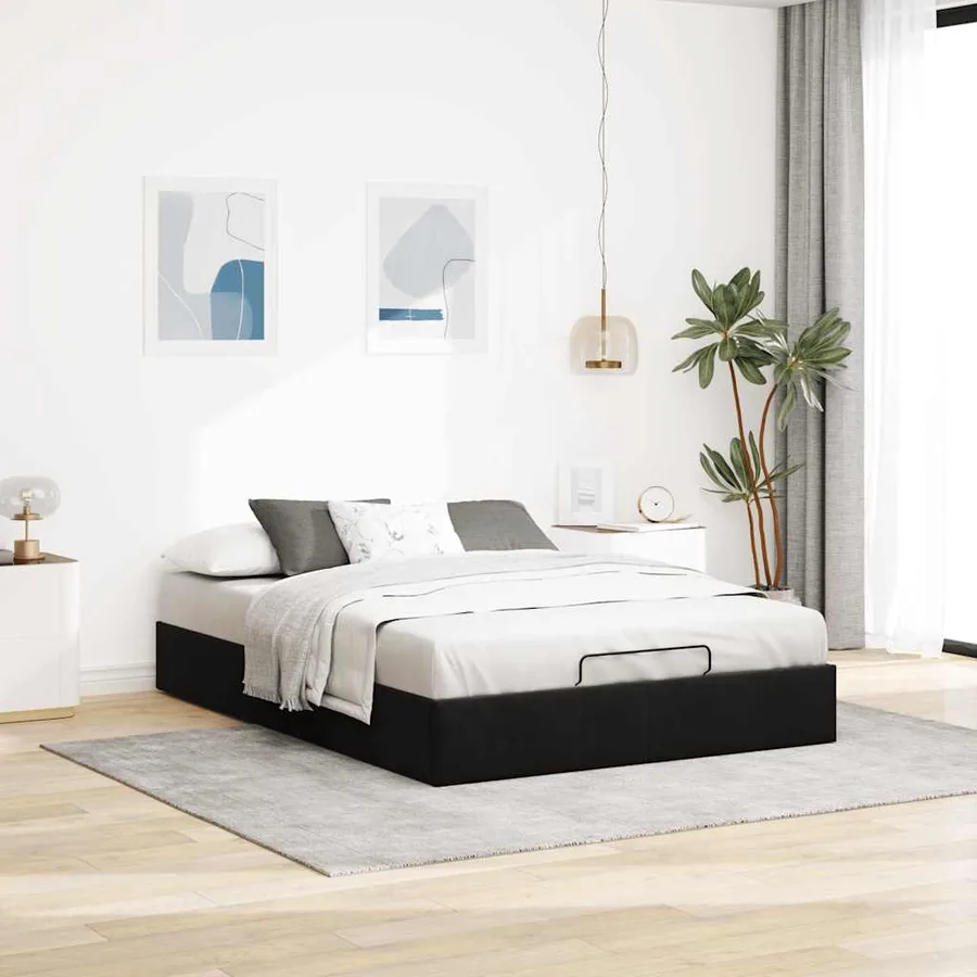 Cadre de lit ottoman sans matelas noir 140x190 cm velours - 3