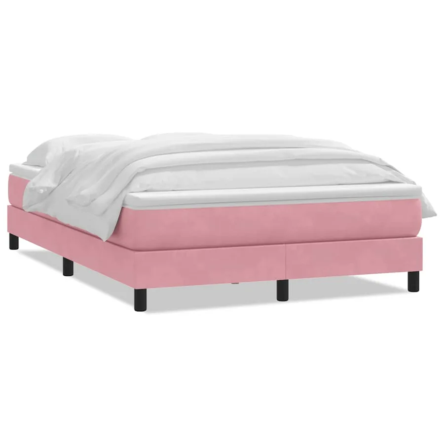 Sommier à lattes de lit avec matelas rose 140x220 cm velours - 2