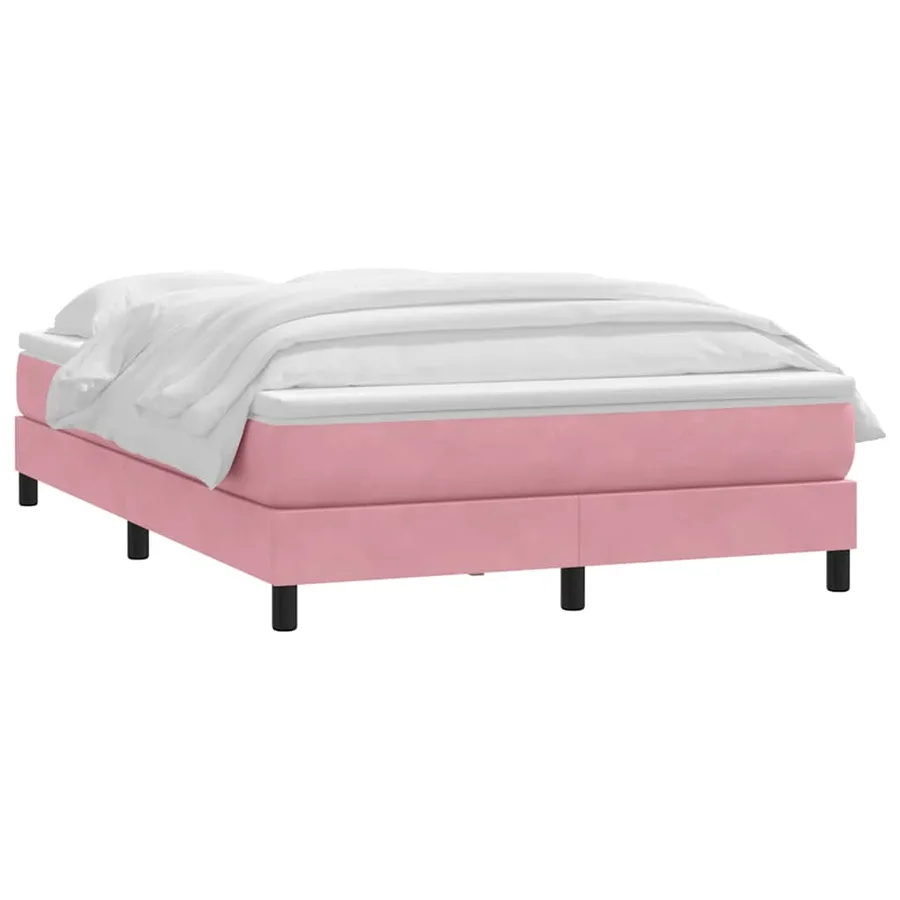 Sommier à lattes de lit avec matelas rose 140x220 cm velours - 3
