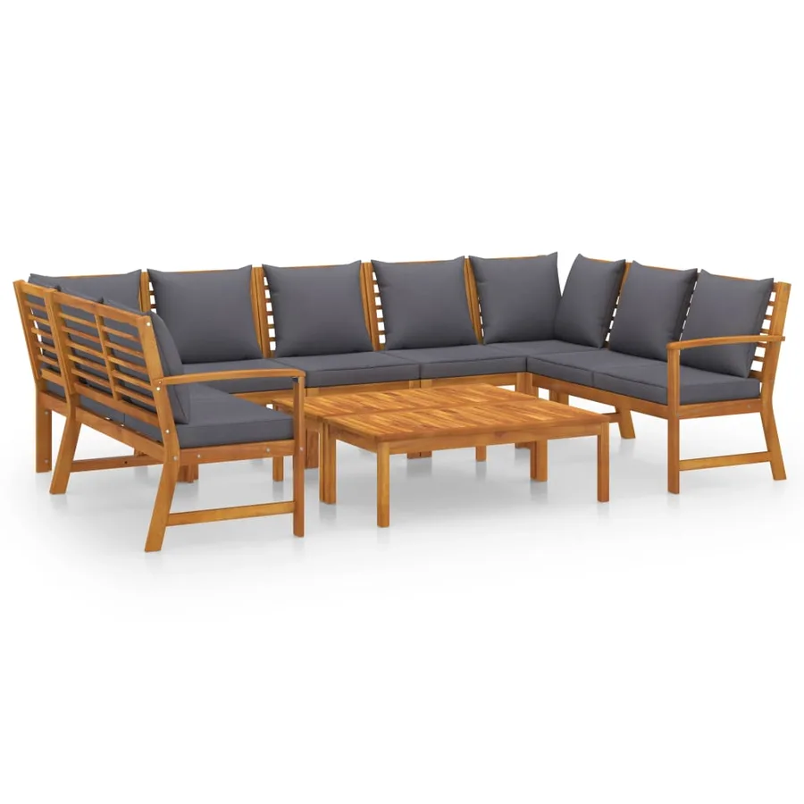 Salon de jardin 9 pcs avec coussin Bois d'acacia solide - 2