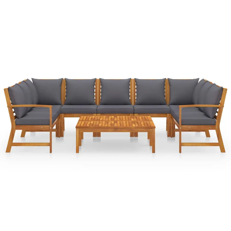 Salon de jardin 9 pcs avec coussin Bois d'acacia solide - 3