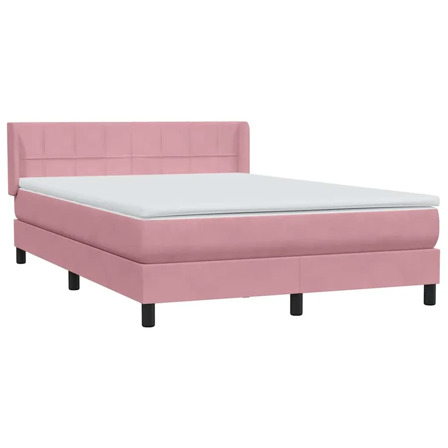 Sommier à lattes de lit avec matelas rose 140x220 cm velours - 4