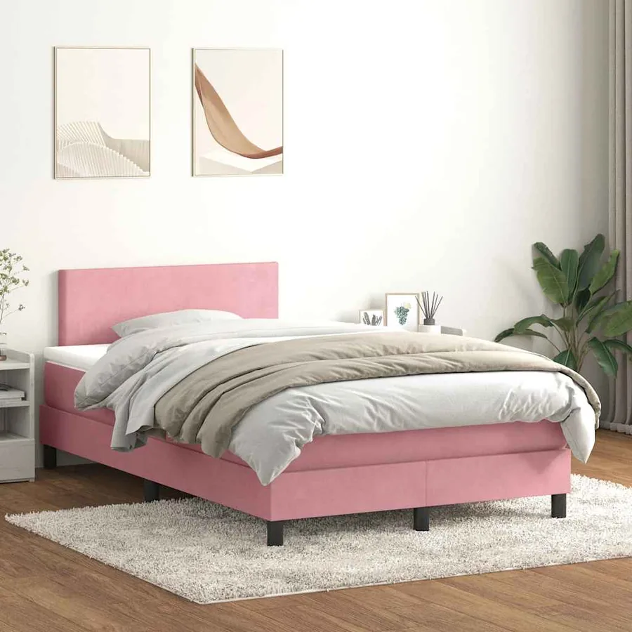 Sommier à lattes de lit avec matelas rose 120x220 cm velours