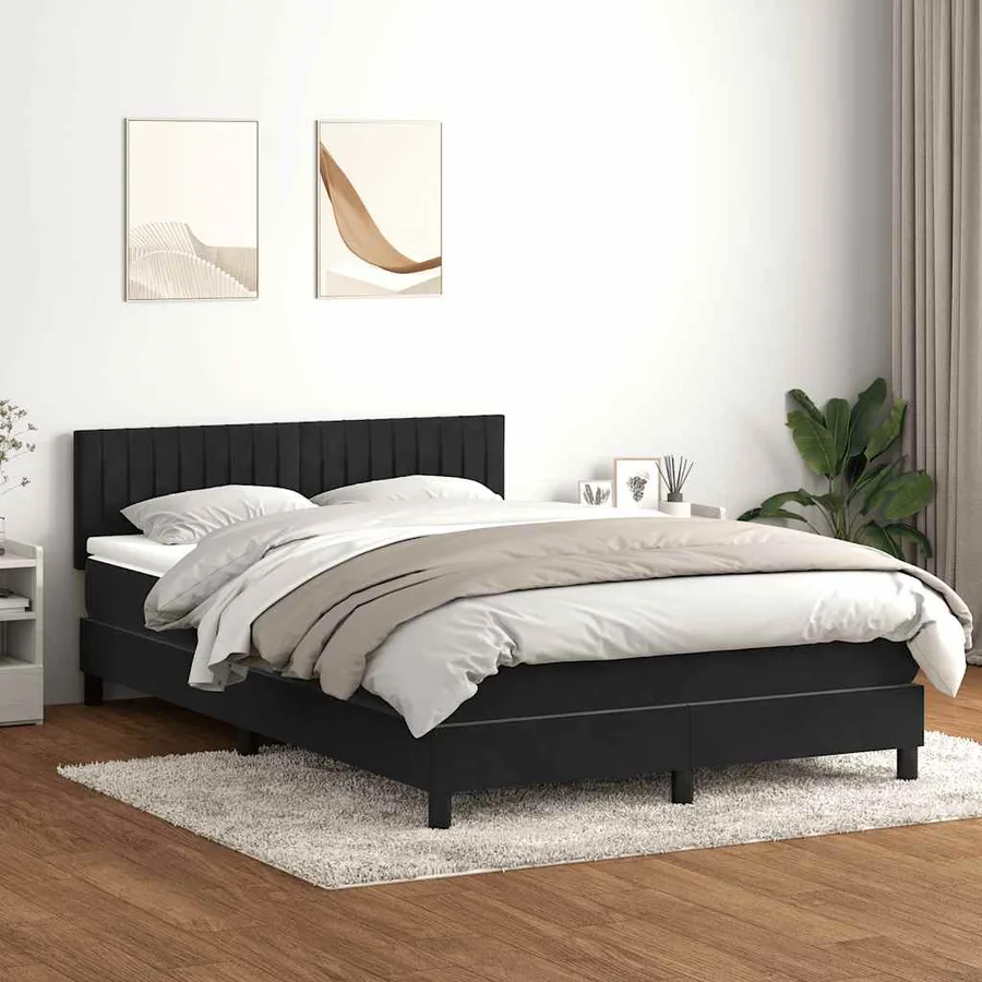 Sommier à lattes de lit avec matelas noir 140x220 cm velours - 3