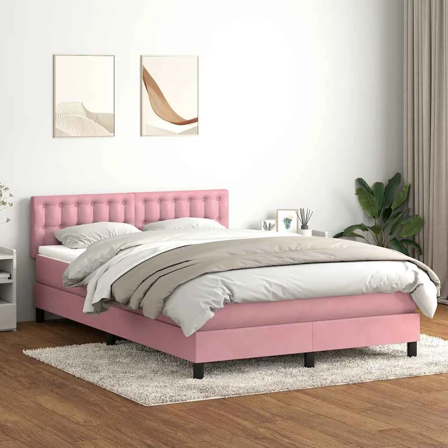 Sommier à lattes de lit avec matelas rose 160x220 cm velours